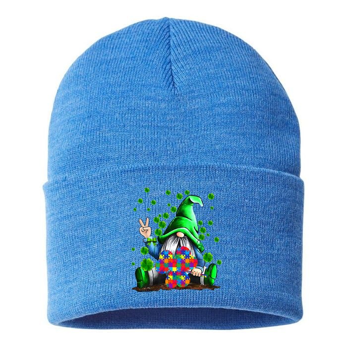 Autism Awareness Gnomes Shamrock St Patricks Day Funny Gift Sustainable Knit Beanie