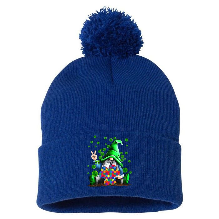 Autism Awareness Gnomes Shamrock St Patricks Day Funny Gift Pom Pom 12in Knit Beanie