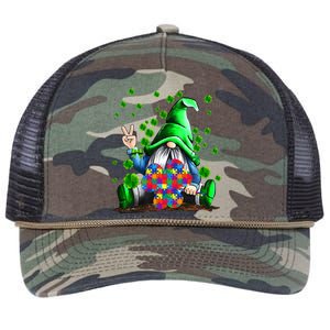 Autism Awareness Gnomes Shamrock St Patricks Day Funny Gift Retro Rope Trucker Hat Cap