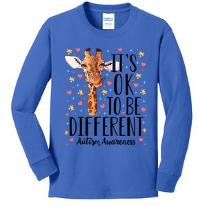 Autism Awareness Giraffe ItS Ok To Be Different Autistic Funny Gift Kids Long Sleeve Shirt