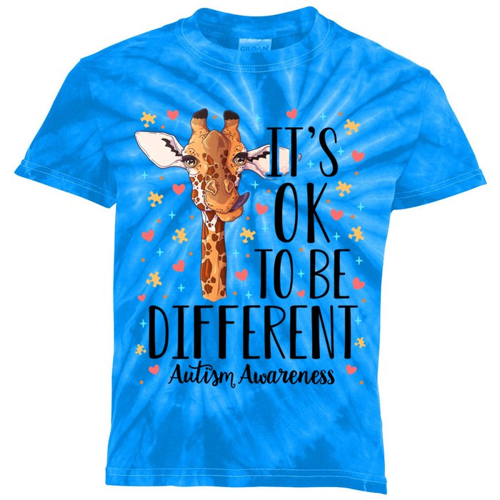 Autism Awareness Giraffe ItS Ok To Be Different Autistic Funny Gift Kids Tie-Dye T-Shirt