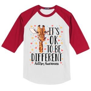 Autism Awareness Giraffe ItS Ok To Be Different Autistic Funny Gift Kids Colorblock Raglan Jersey