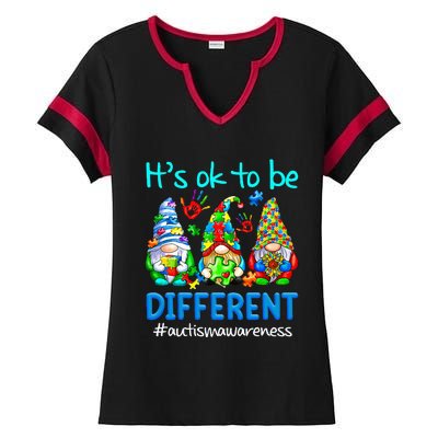 Autism Awareness Gnomes Its Ok To Be Different Ladies Halftime Notch Neck Tee