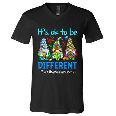 Autism Awareness Gnomes Its Ok To Be Different V-Neck T-Shirt