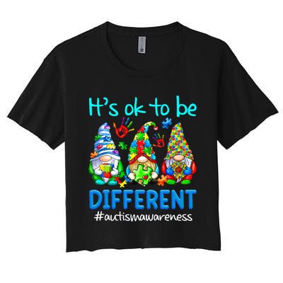 Autism Awareness Gnomes Its Ok To Be Different Women's Crop Top Tee