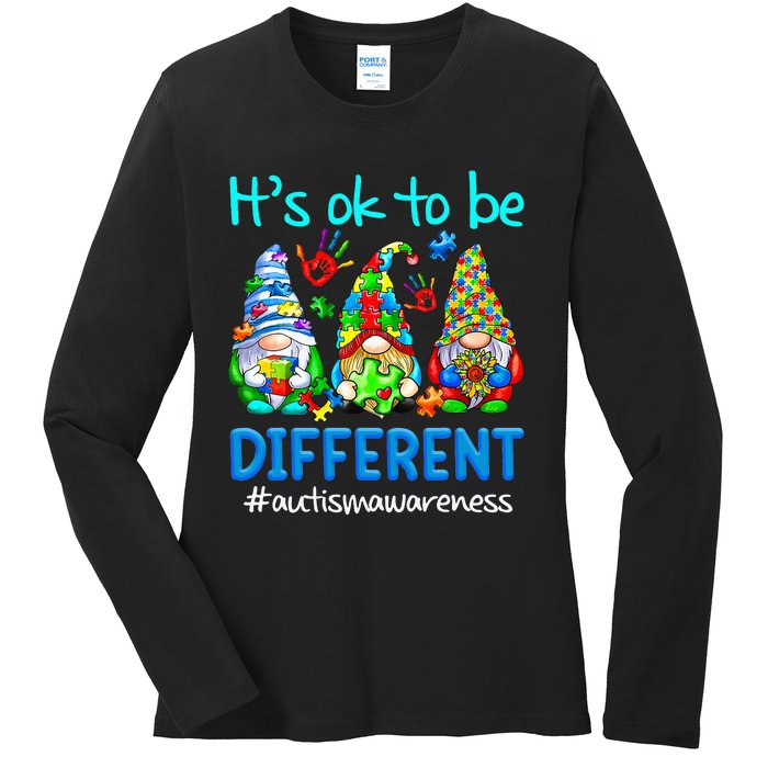 Autism Awareness Gnomes Its Ok To Be Different Ladies Long Sleeve Shirt