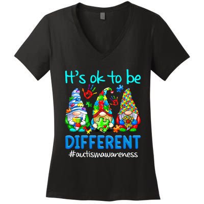 Autism Awareness Gnomes Its Ok To Be Different Women's V-Neck T-Shirt