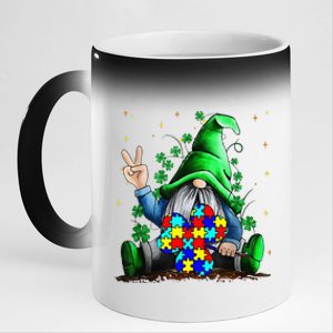 Autism Awareness Gnomes Shamrock St Patricks Day Gifts 11oz Black Color Changing Mug