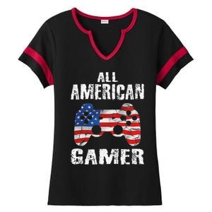 All American Gamer 4th Of July Video Games Ladies Halftime Notch Neck Tee