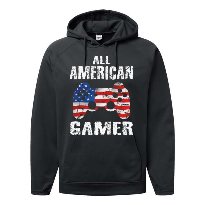 All American Gamer 4th Of July Video Games Performance Fleece Hoodie