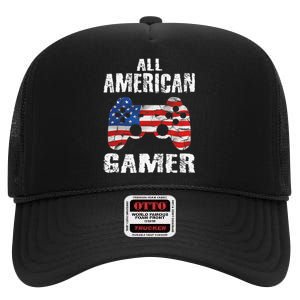 All American Gamer 4th Of July Video Games High Crown Mesh Back Trucker Hat