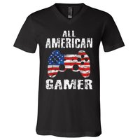 All American Gamer 4th Of July Video Games V-Neck T-Shirt