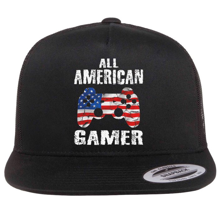 All American Gamer 4th Of July Video Games Flat Bill Trucker Hat