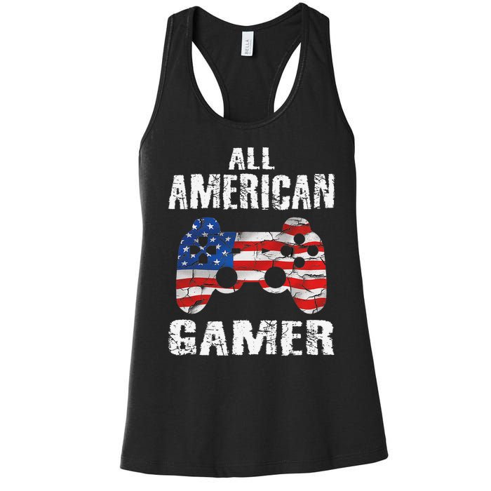 All American Gamer 4th Of July Video Games Women's Racerback Tank