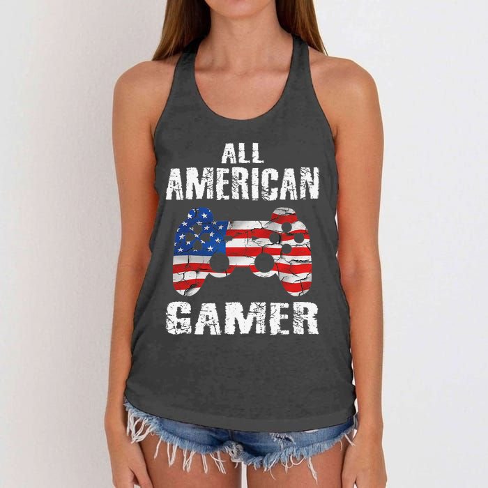 All American Gamer 4th Of July Video Games Women's Knotted Racerback Tank