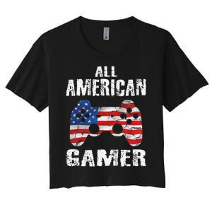 All American Gamer 4th Of July Video Games Women's Crop Top Tee