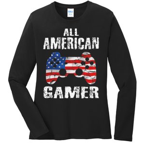 All American Gamer 4th Of July Video Games Ladies Long Sleeve Shirt