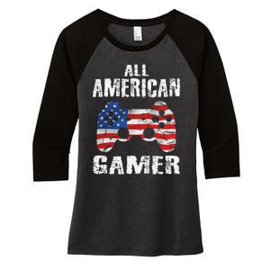 All American Gamer 4th Of July Video Games Women's Tri-Blend 3/4-Sleeve Raglan Shirt