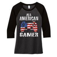 All American Gamer 4th Of July Video Games Women's Tri-Blend 3/4-Sleeve Raglan Shirt