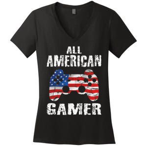 All American Gamer 4th Of July Video Games Women's V-Neck T-Shirt