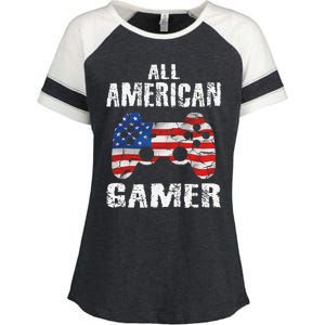 All American Gamer 4th Of July Video Games Enza Ladies Jersey Colorblock Tee