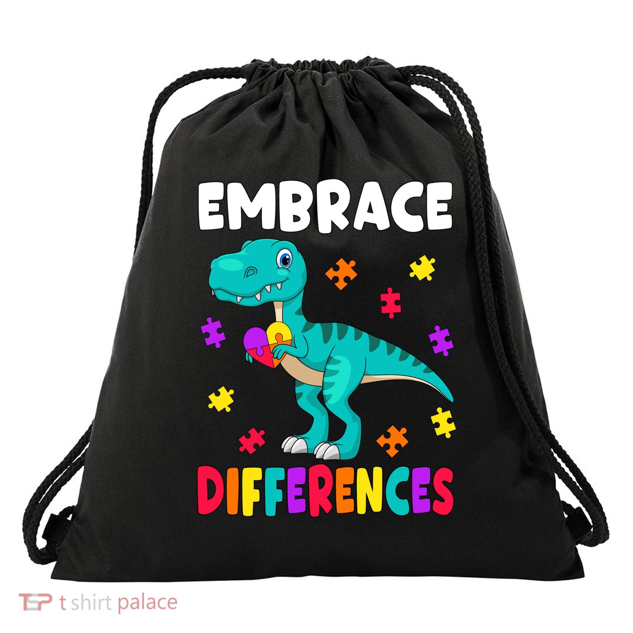 Autism Awareness Gift Embrace Differences Autism Dinosaur Gift Drawstring Bag