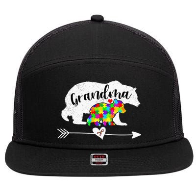 Autism Awareness Grandma Bear Support Autistic Adults 7 Panel Mesh Trucker Snapback Hat