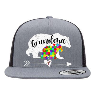 Autism Awareness Grandma Bear Support Autistic Adults Flat Bill Trucker Hat