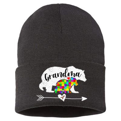 Autism Awareness Grandma Bear Support Autistic Adults Sustainable Knit Beanie