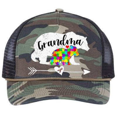 Autism Awareness Grandma Bear Support Autistic Adults Retro Rope Trucker Hat Cap