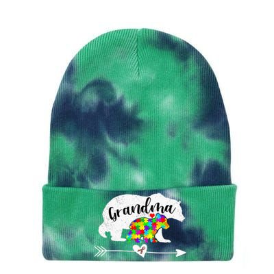 Autism Awareness Grandma Bear Support Autistic Adults Tie Dye 12in Knit Beanie