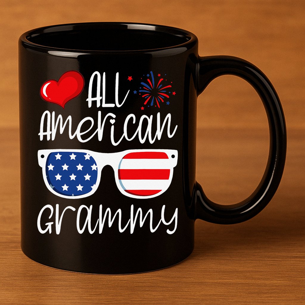 All American Grammy 4th of July American Flag Grandma 11oz C Handle Ceramic Mug