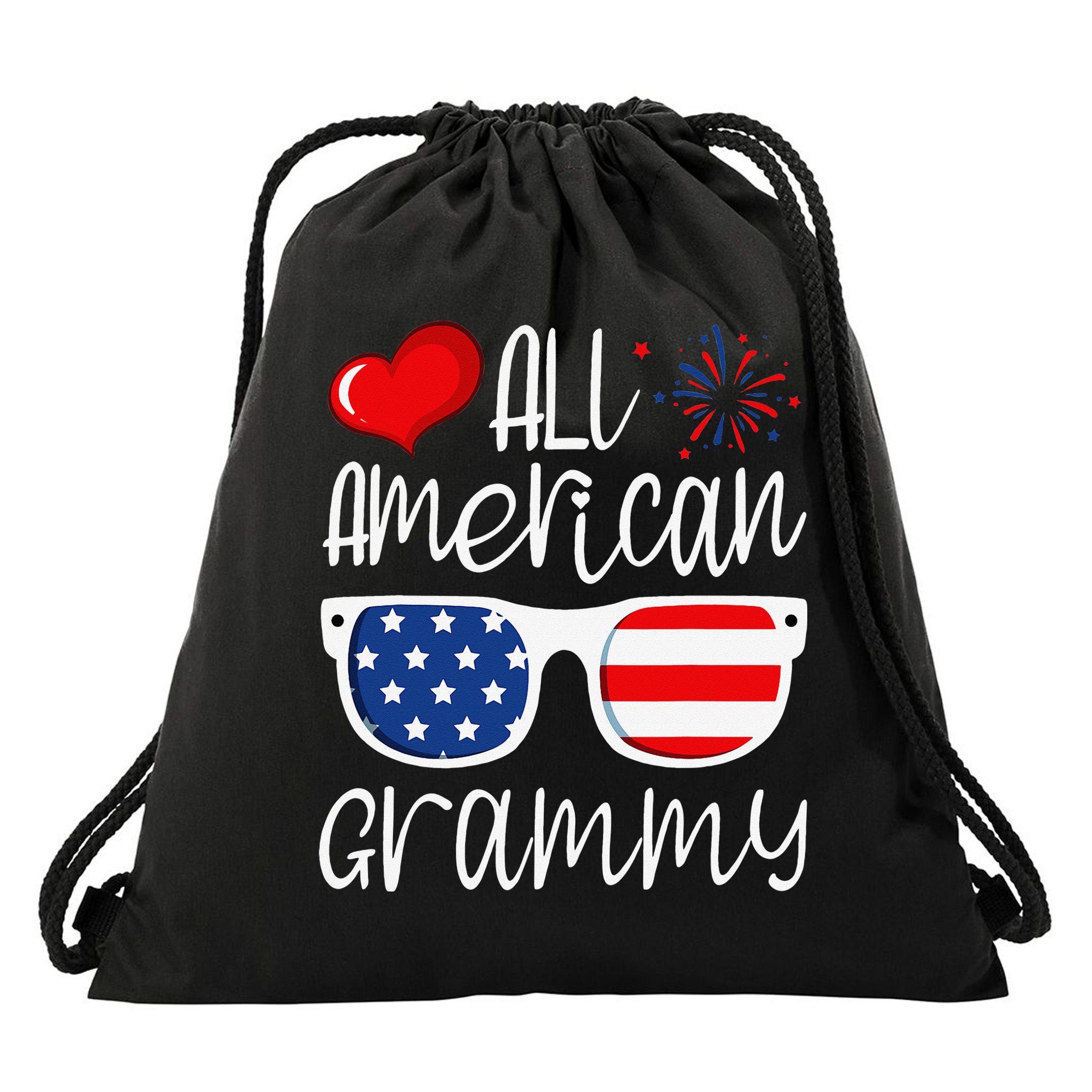 All American Grammy 4th of July American Flag Grandma Drawstring Bag