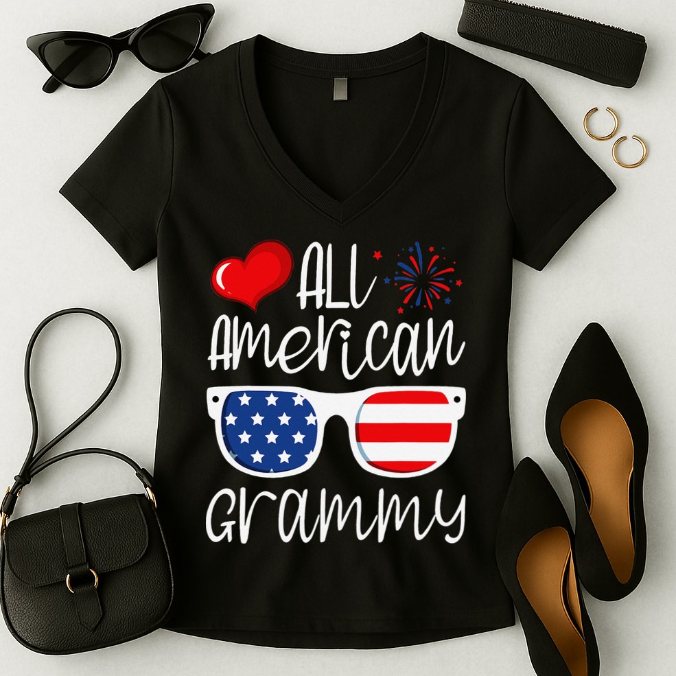 All American Grammy 4th of July American Flag Grandma Women's V-Neck T-Shirt