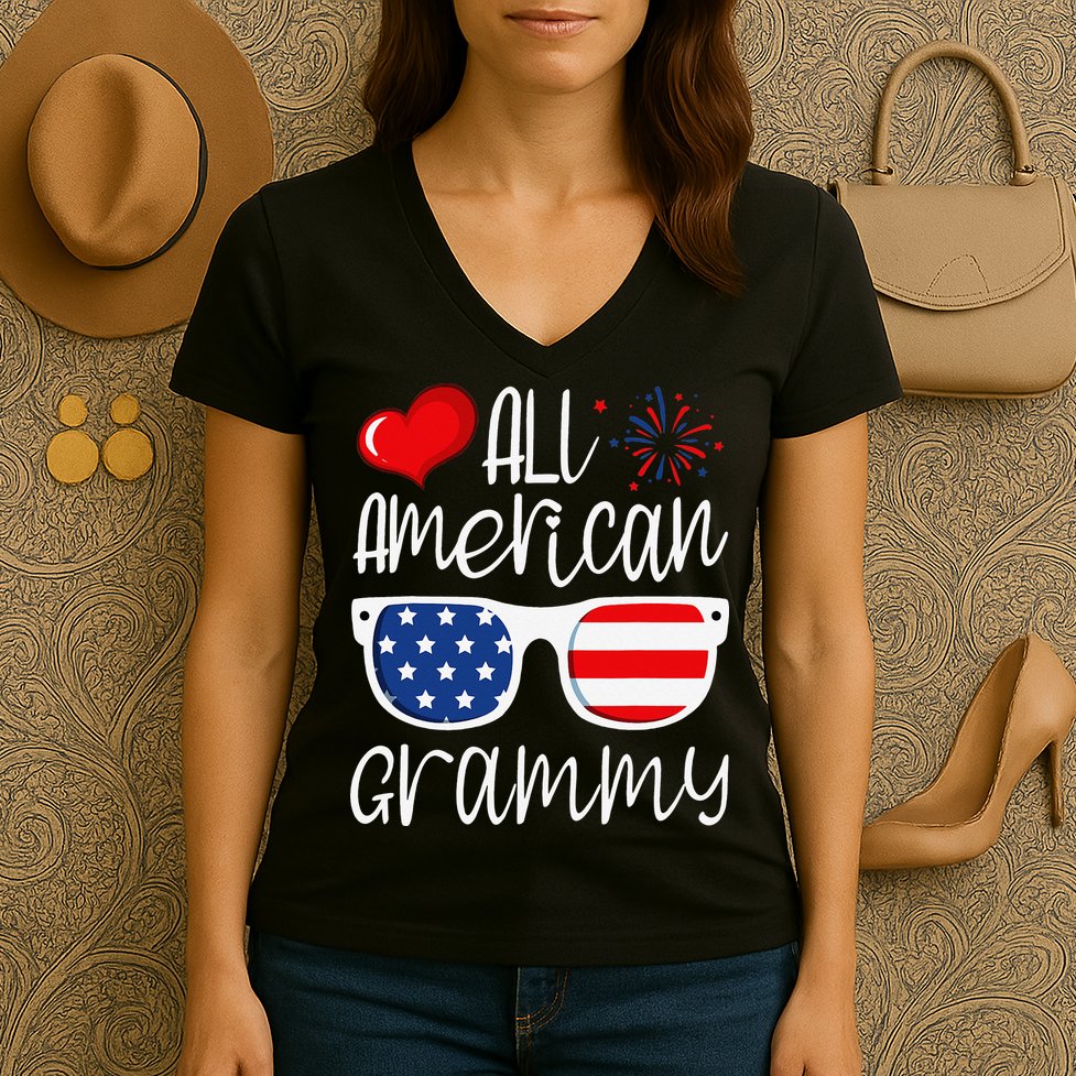 All American Grammy 4th of July American Flag Grandma Women's V-Neck T-Shirt
