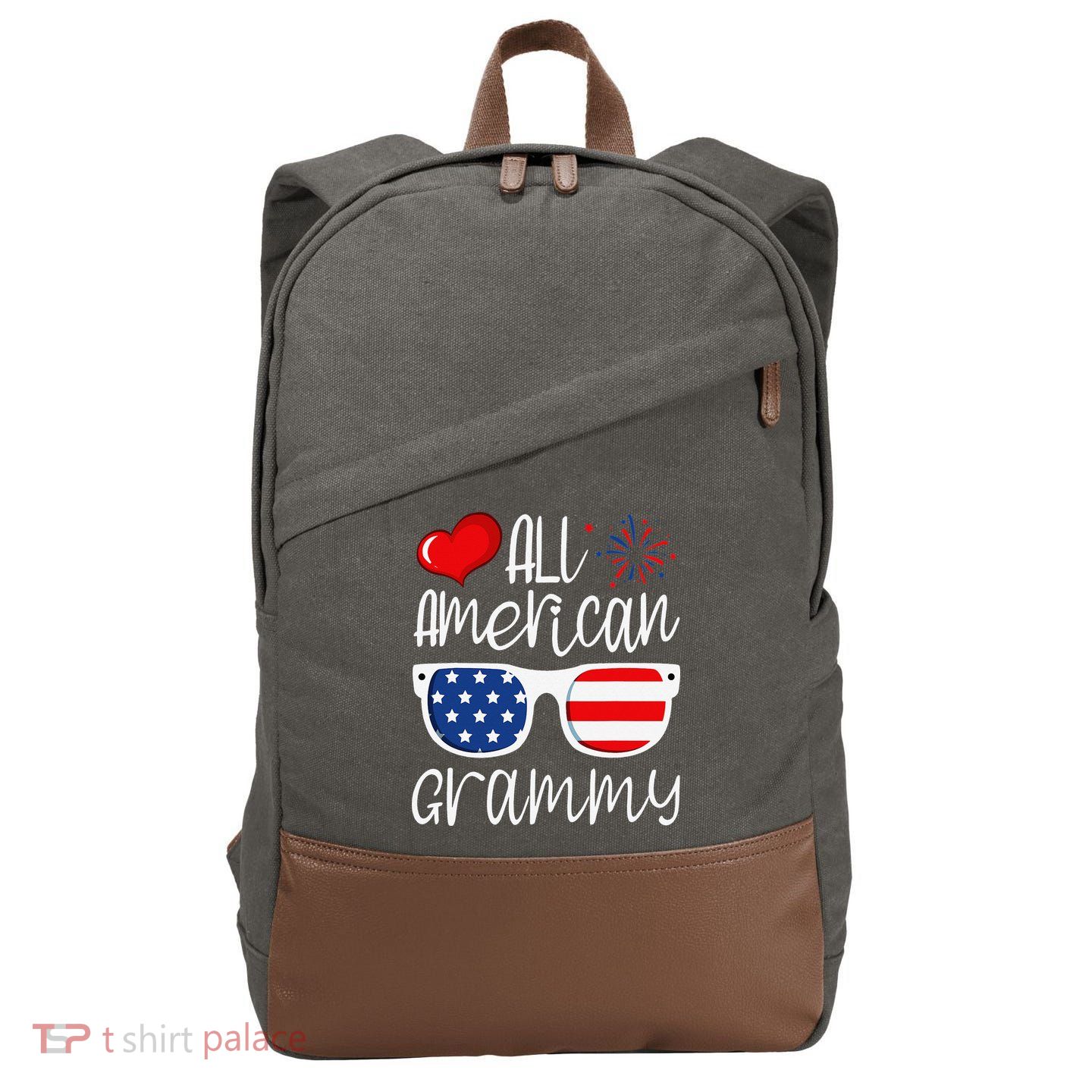 All American Grammy 4th of July American Flag Grandma Cotton Canvas Backpack