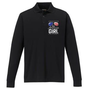 All American Girl 4th Of July Family Matching Sunglasses Performance Long Sleeve Polo