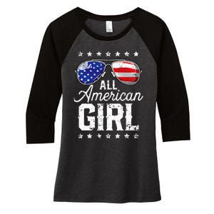 All American Girl 4th Of July Family Matching Sunglasses Women's Tri-Blend 3/4-Sleeve Raglan Shirt