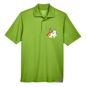 Autism Awareness Gift Unicorn Butterfly Autism Puzzle Men's Origin Performance Pique Polo