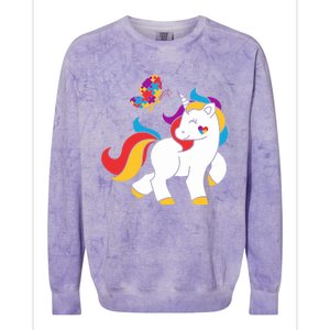 Autism Awareness Gift Unicorn Butterfly Autism Puzzle Colorblast Crewneck Sweatshirt