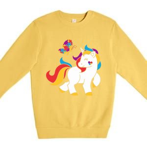 Autism Awareness Gift Unicorn Butterfly Autism Puzzle Premium Crewneck Sweatshirt