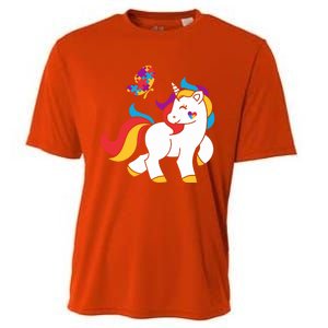 Autism Awareness Gift Unicorn Butterfly Autism Puzzle Cooling Performance Crew T-Shirt