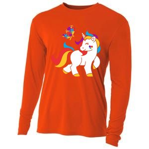 Autism Awareness Gift Unicorn Butterfly Autism Puzzle Cooling Performance Long Sleeve Crew