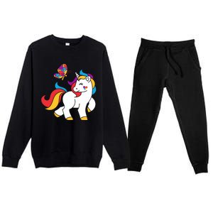 Autism Awareness Gift Unicorn Butterfly Autism Puzzle Premium Crewneck Sweatsuit Set