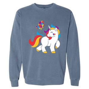 Autism Awareness Gift Unicorn Butterfly Autism Puzzle Garment-Dyed Sweatshirt