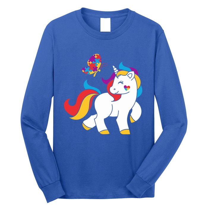 Autism Awareness Gift Unicorn Butterfly Autism Puzzle Long Sleeve Shirt