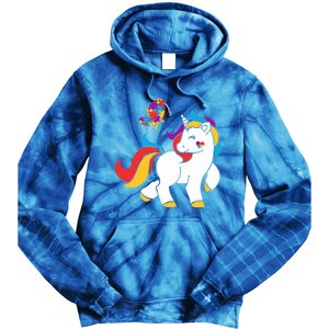 Autism Awareness Gift Unicorn Butterfly Autism Puzzle Tie Dye Hoodie