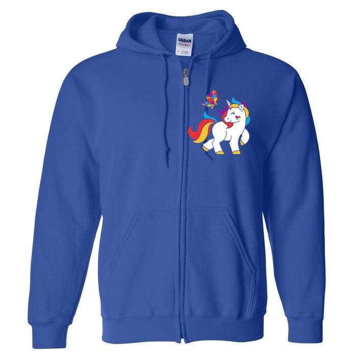 Autism Awareness Gift Unicorn Butterfly Autism Puzzle Full Zip Hoodie