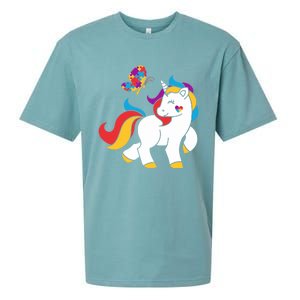 Autism Awareness Gift Unicorn Butterfly Autism Puzzle Sueded Cloud Jersey T-Shirt