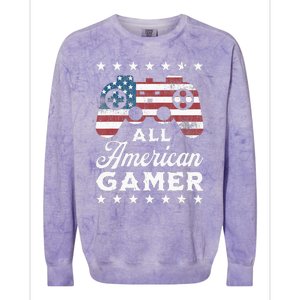 All American Gamer 4Th Of July Game Controller Colorblast Crewneck Sweatshirt